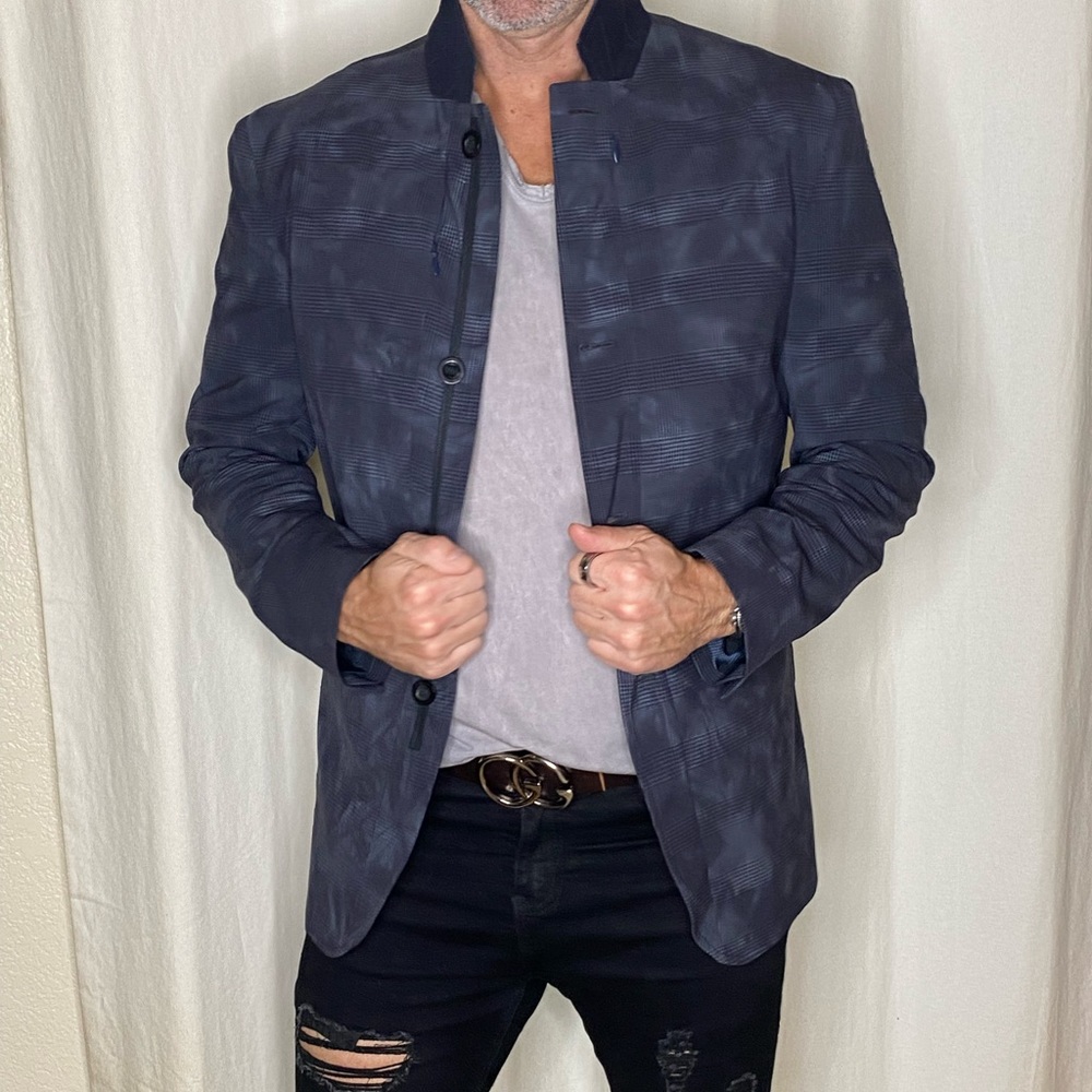 John Varvatos sports jacket blue camo & plaid Men’s EU size 50